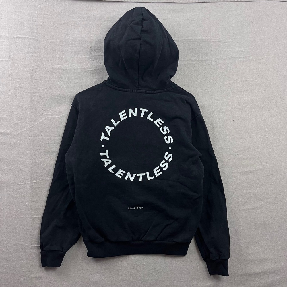 Talentless Graphic Logo Hoodie Mens Small Black Streetwear‎ Pullover Fleece